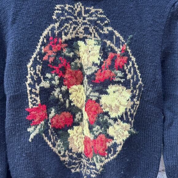 Vintage Sweater JH Collection 100% Wool Knit Fall Small Floral Black 1980s - Picture 5 of 7